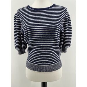 Suncoo Top Womens T0 US Small Blue White Puff Sleeve Nautical Coastal Sweater